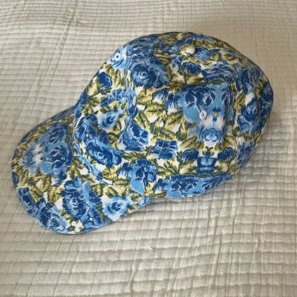 NWT Aerie Blue Floral Distressed Baseball Cap - Picture 3 of 5